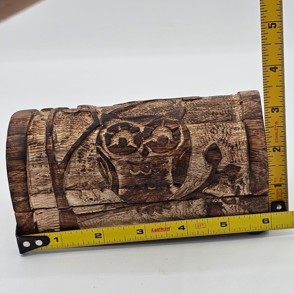 Vintage Wooden Owl on Branches Jewelry Chest - Rustic Hand Carved Trinket Box - Picture 7 of 8